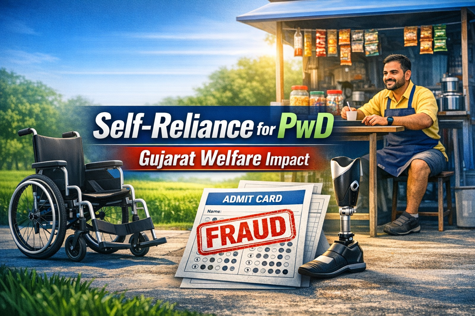 Person with disability using assistive device under Gujarat government welfare scheme