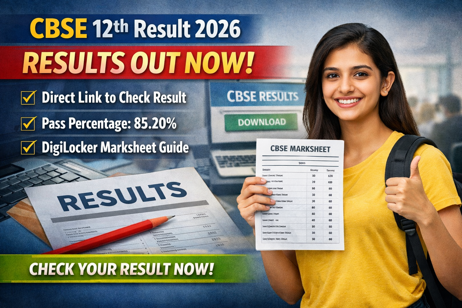 CBSE 12th Result 2026 Out – Direct Link, How to Check, Pass Percentage & Marksheet Download